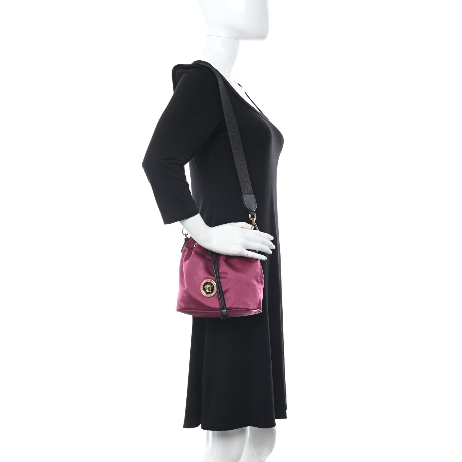 Versace Nylon Medusa Drawstring Bucket Bag Dahlia Black 2 of 10