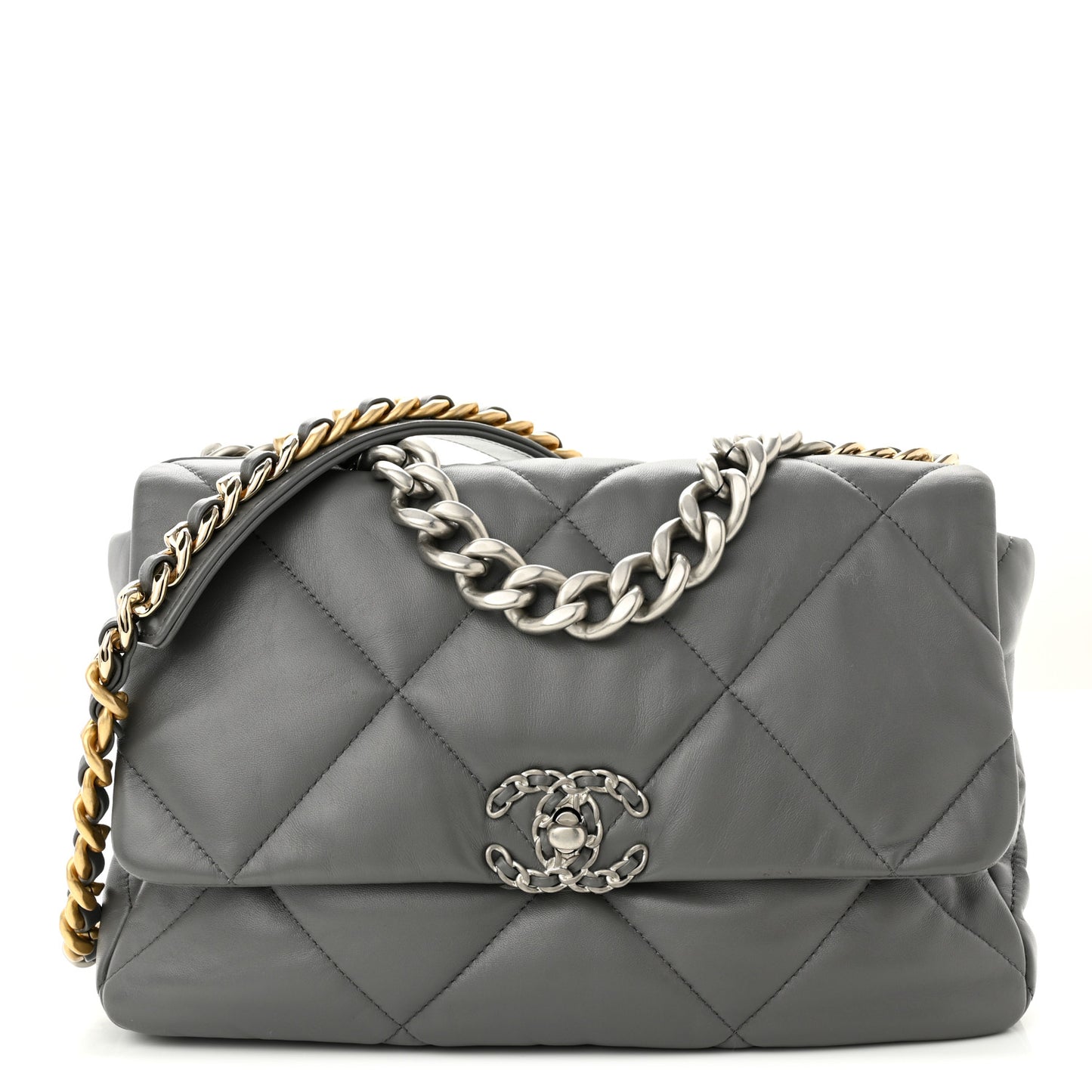 Lambskin Quilted Large Chanel 19 Flap Dark Grey