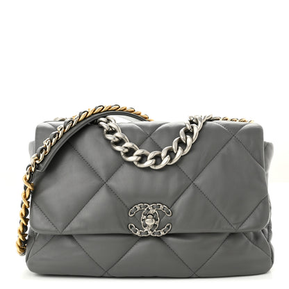 Chanel Lambskin Quilted Large Chanel 19 Flap Dark Grey 1 of 10