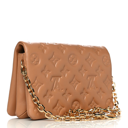 Louis Vuitton Lambskin Embossed Monogram Pochette Coussin Camel 3 of 11