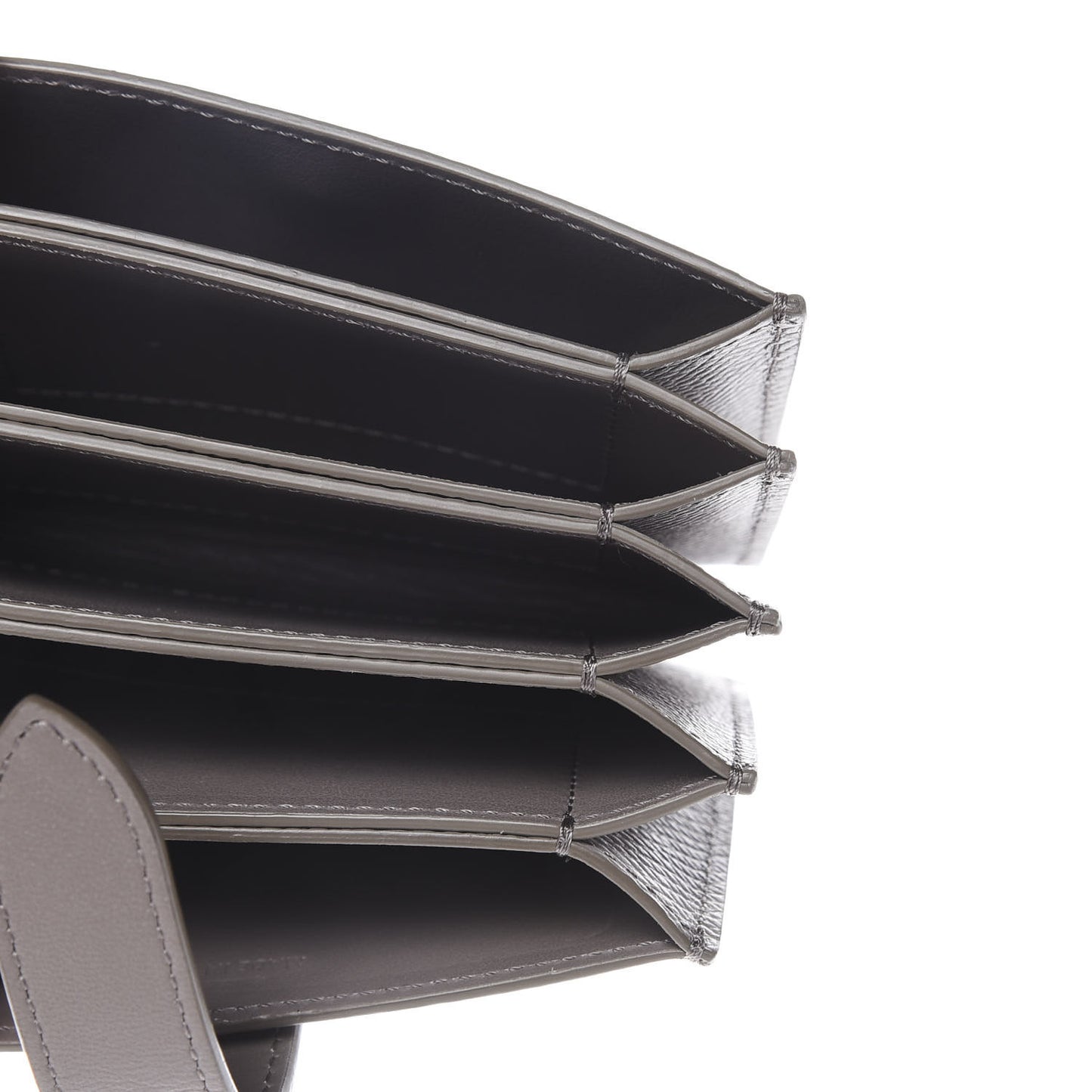 Grained Shiny Calfskin Accordion Card Holder Pebble