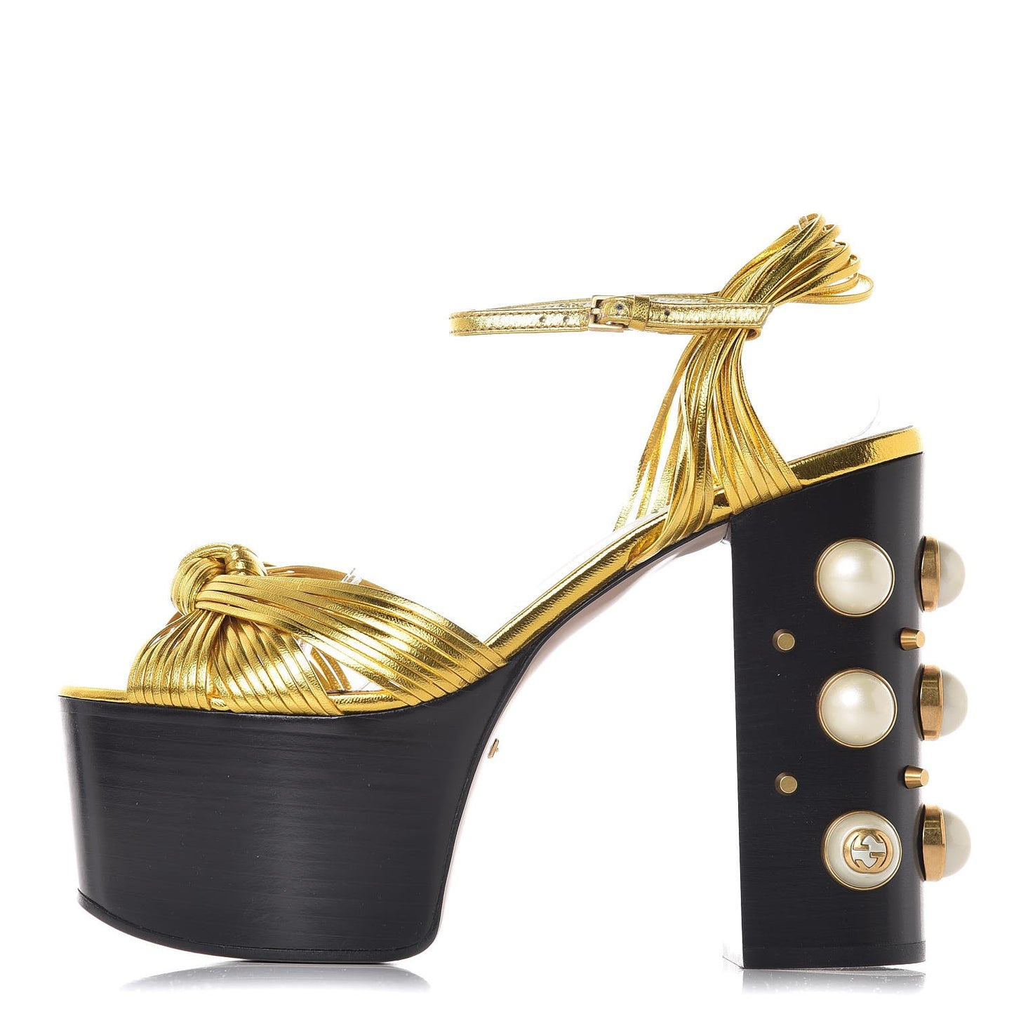 Malaga Kid Pearl Knot Platform Sandals 36 Black Gold