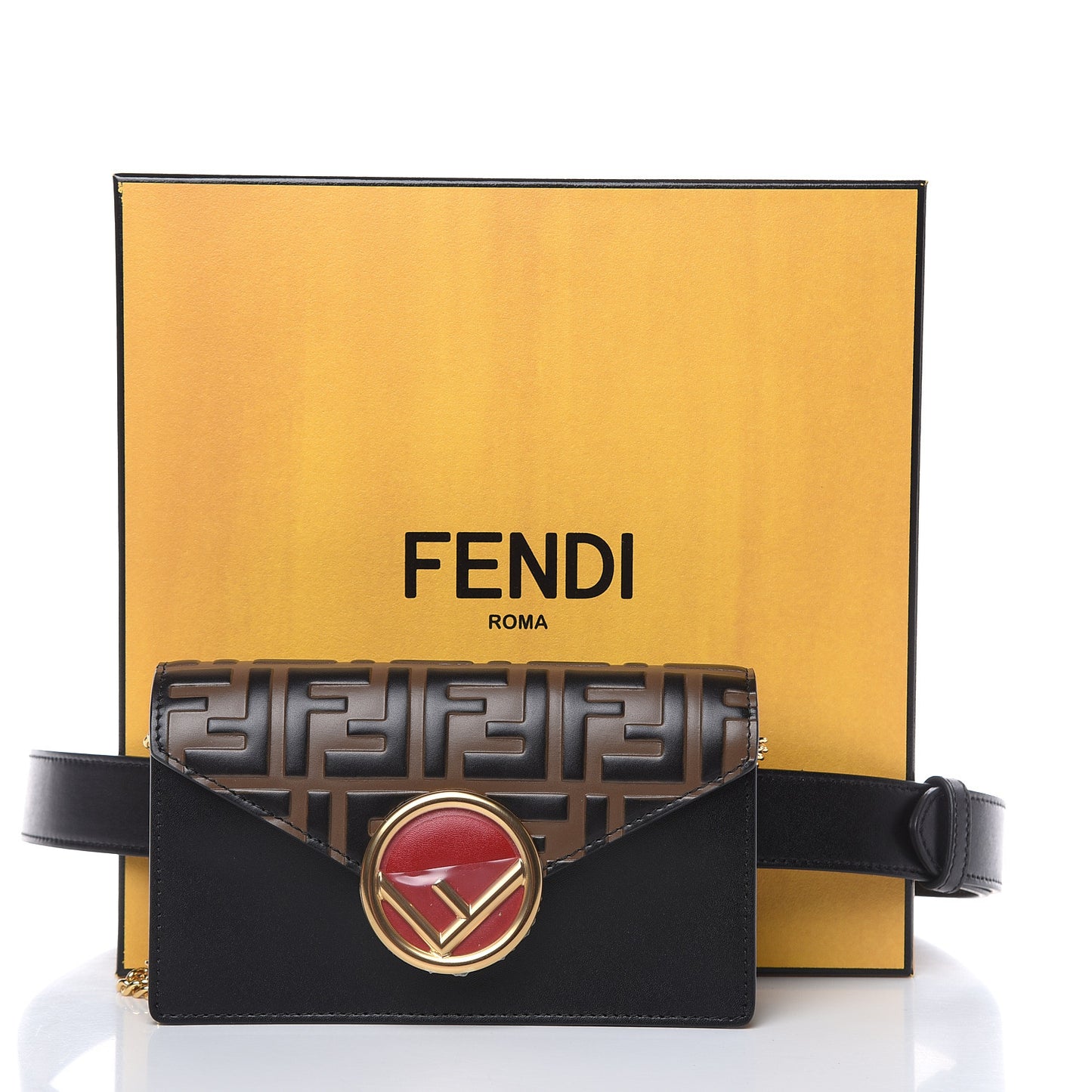 Vitello Liberty F is Fendi Bi-Color FF 1974 Embossed Envelope Belt Bag Maya Black