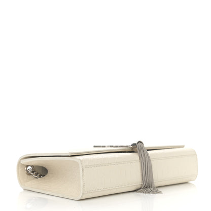 Saint Laurent Calfskin Crocodile Embossed Medium Classic Monogram Kate Tassel Satchel Crema Soft 4 of 12