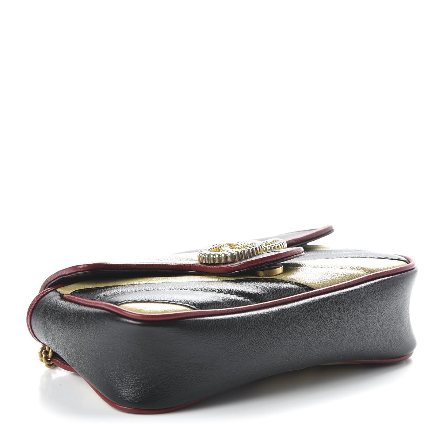 Vintage Effect Calfskin Matelasse Diagonal Striped Super Mini Torchon GG Marmont Shoulder Bag Black Beige