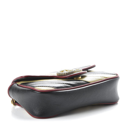 Gucci Vintage Effect Calfskin Matelasse Diagonal Striped Super Mini Torchon GG Marmont Shoulder Bag Black Beige 3 of 10