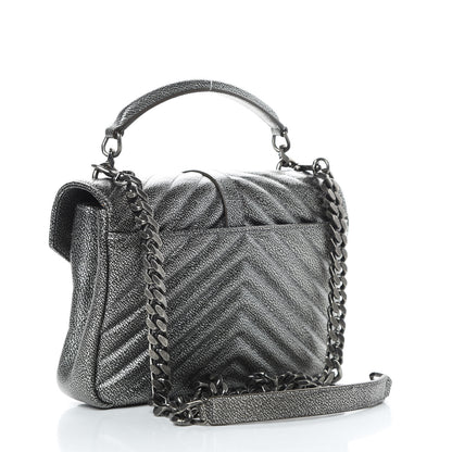 Saint Laurent Metallic Grain De Poudre Matelasse Chevron Monogram Medium College Bag Gunmetal 3 of 12