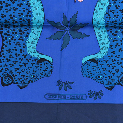 Hermes Silk Les Leopards Scarf 90 Marine Bleu Roy Turquoise 2 of 3