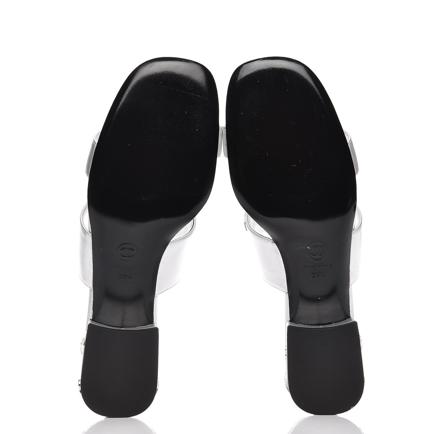 Iridescent Calfskin Crystal Stars Mules 39.5 Silver