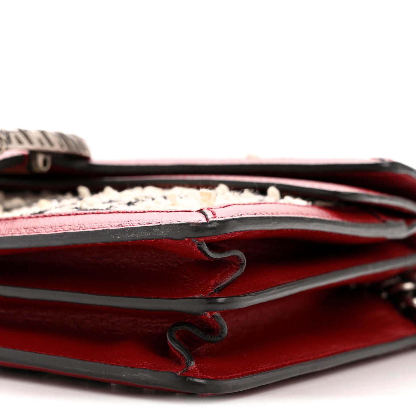 Tweed GG Monogram Small Dionysus Shoulder Bag White Black Romantic Cherry