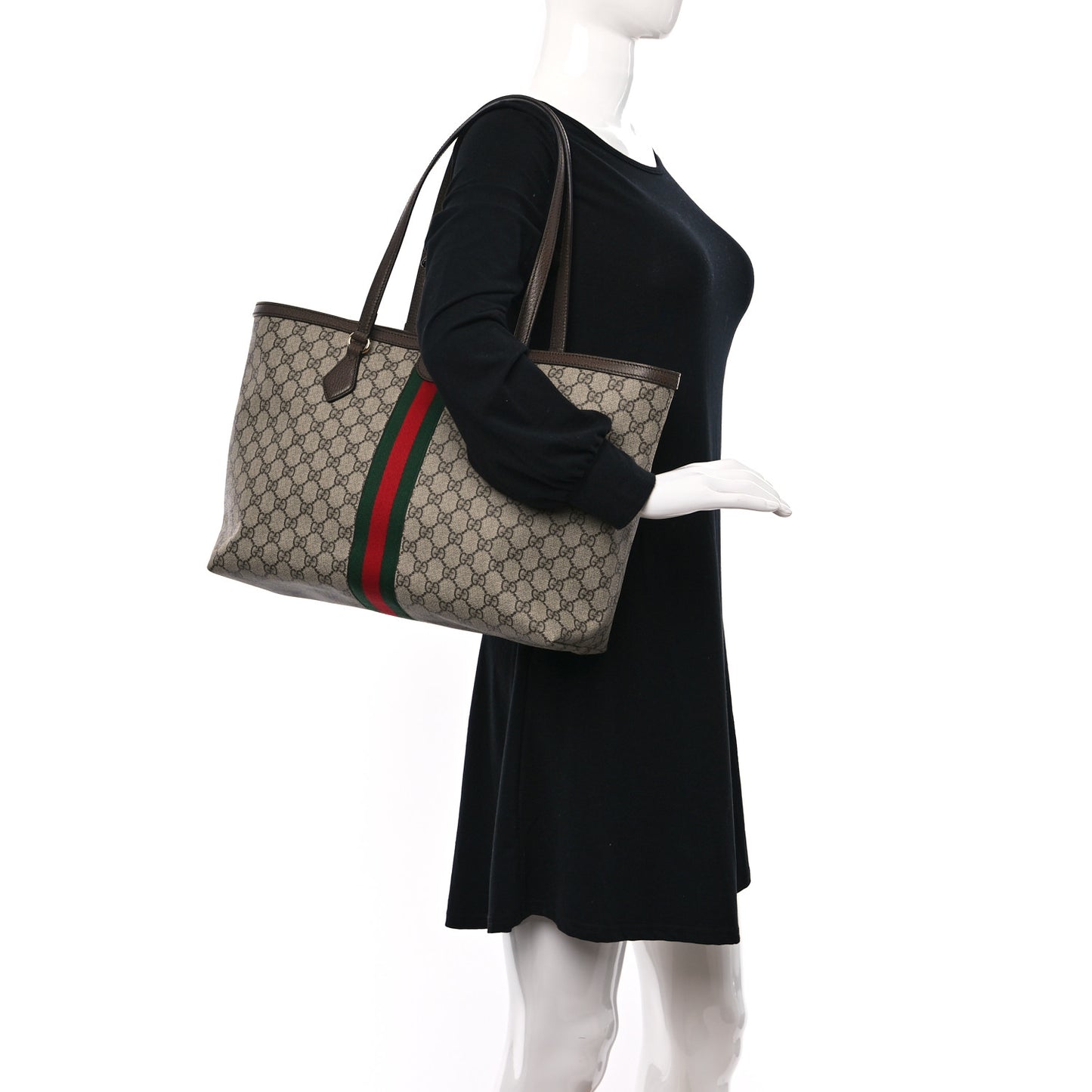 GG Supreme Monogram Medium Ophidia Shopping Tote Brown