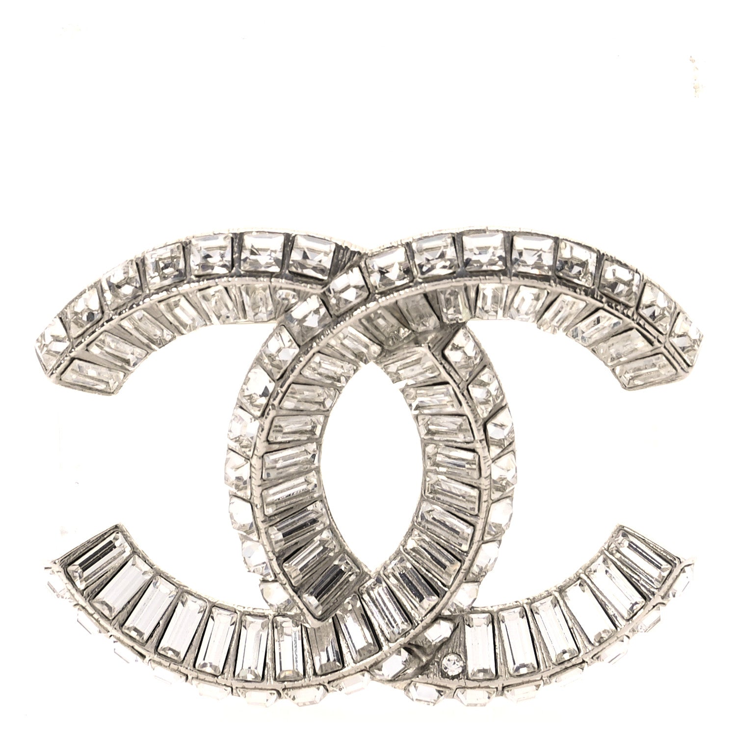 Chanel Baguette Crystal CC Brooch Silver 1 of 4