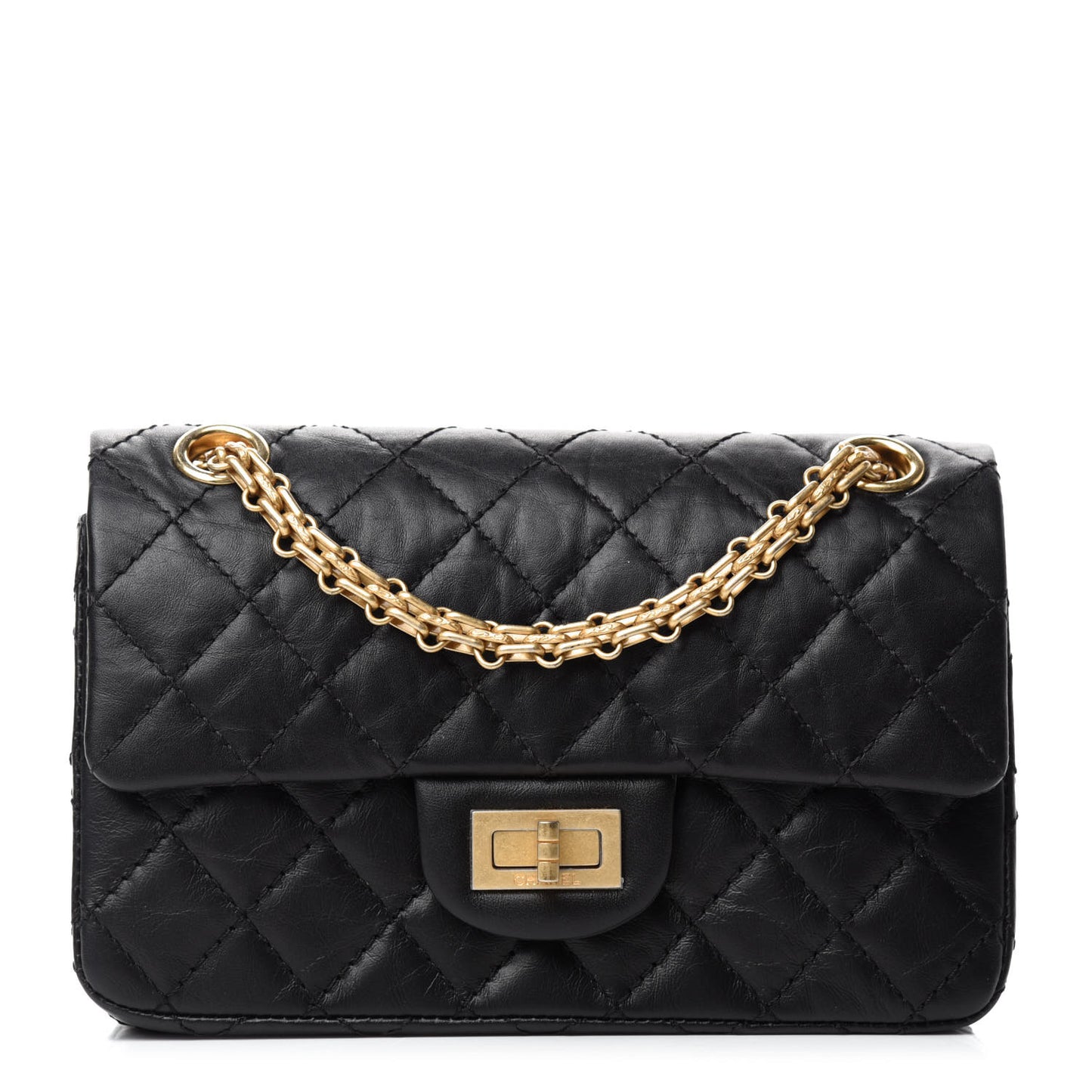 Aged Calfskin Quilted 2.55 Reissue Mini Flap Black