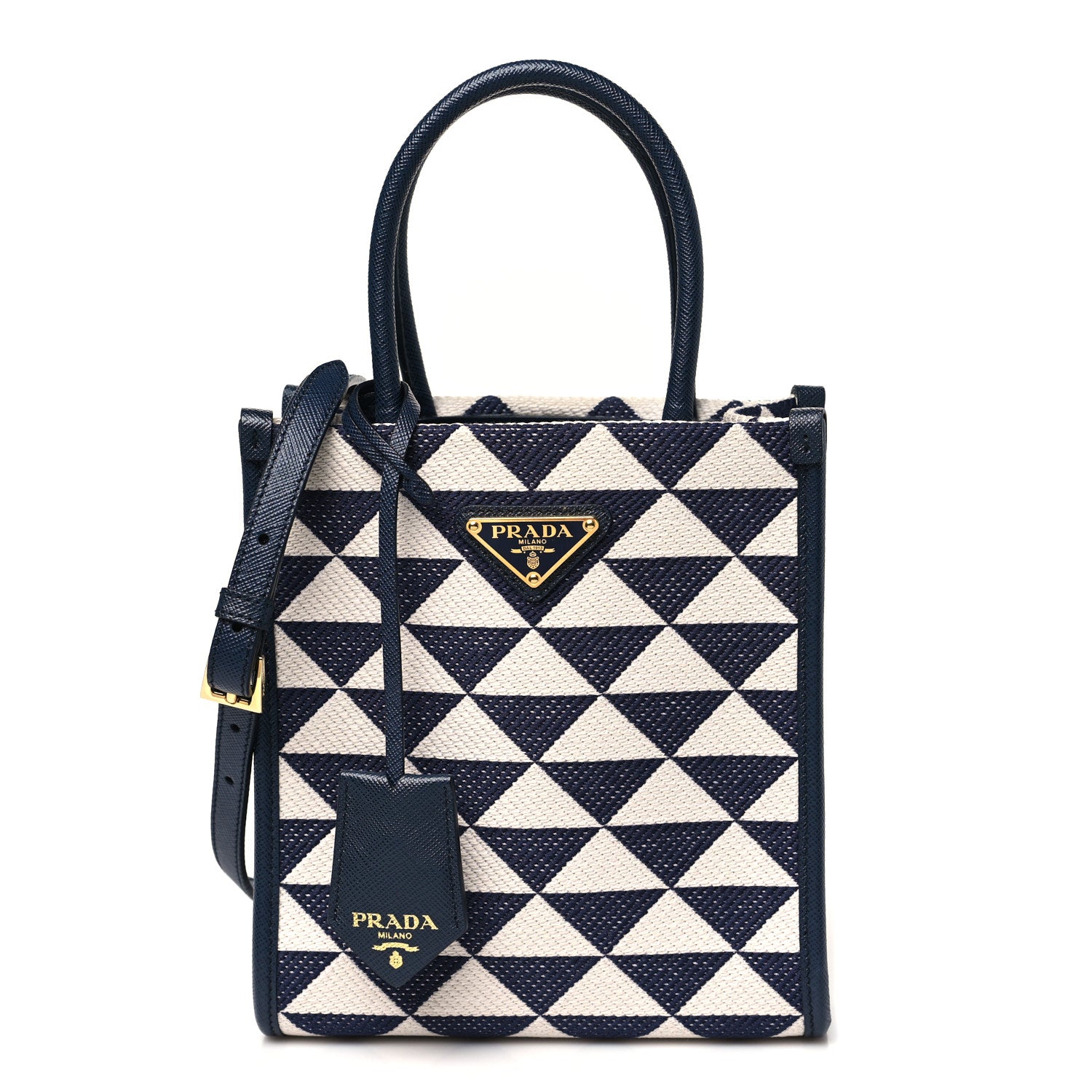 Prada Jacquard Saffiano Triangolo Symbole Embroidered Micro Tote Baltico Talco 1 of 9