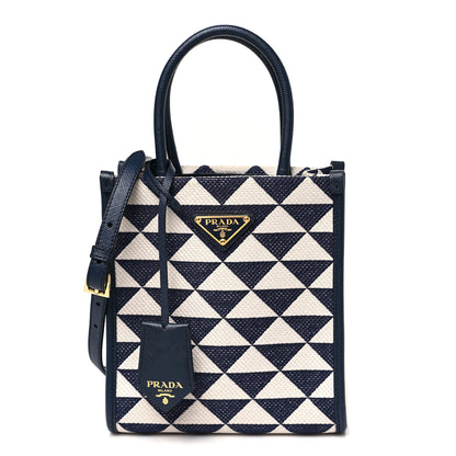 Prada Jacquard Saffiano Triangolo Symbole Embroidered Micro Tote Baltico Talco 1 of 9