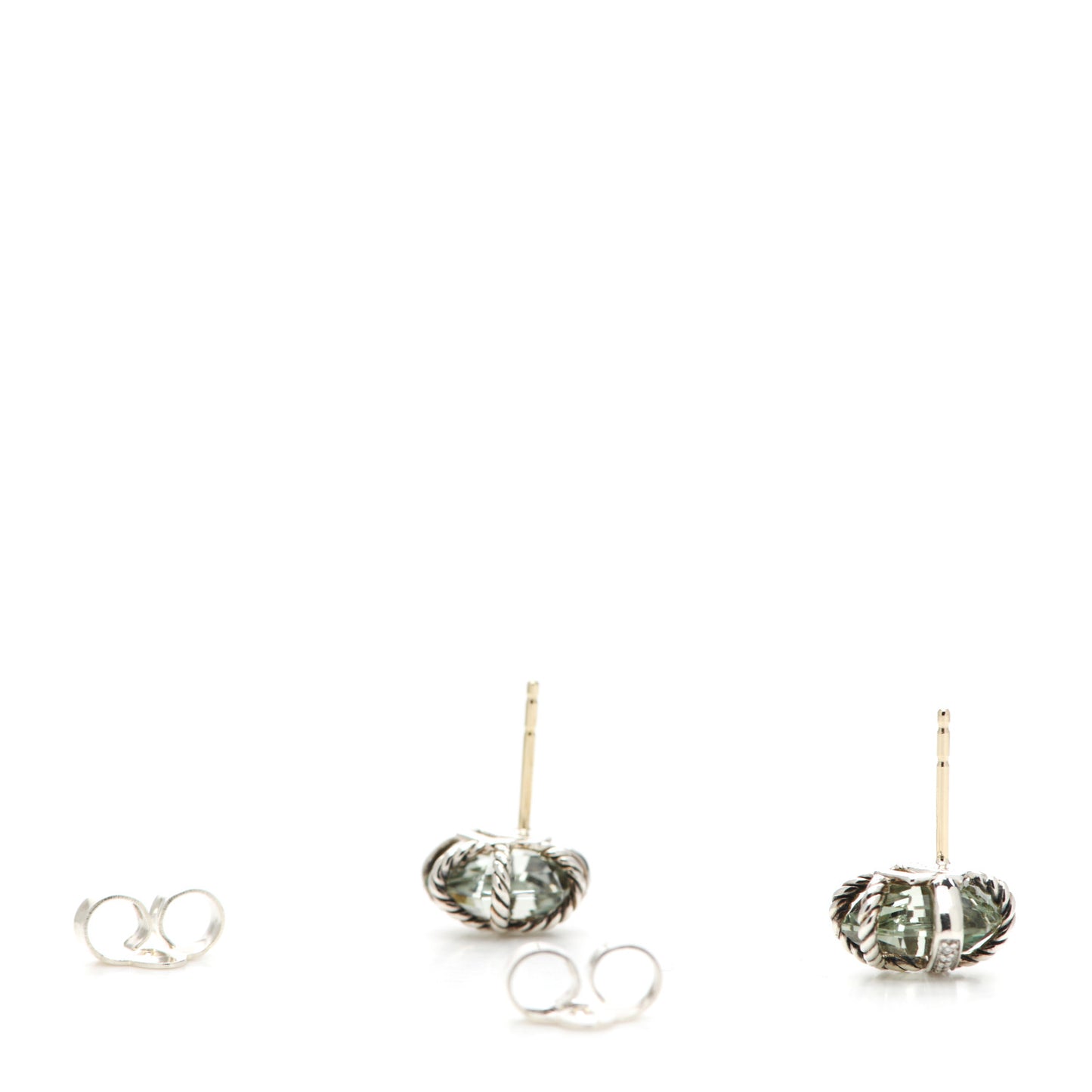 Sterling Silver Diamond Prasiolite 10mm Cable Wrap Earrings