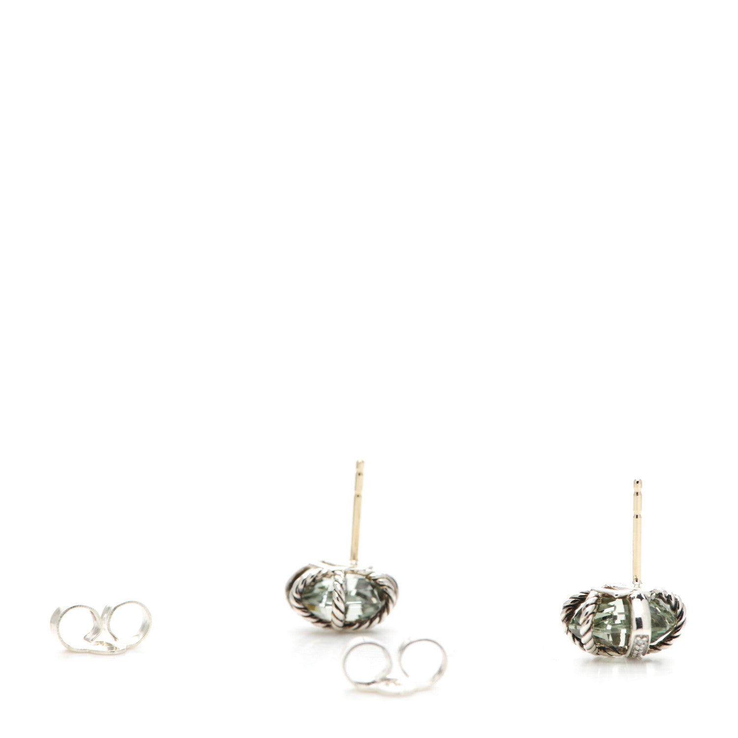 David Yurman Sterling Silver Diamond Prasiolite 10mm Cable Wrap Earrings 3 of 5