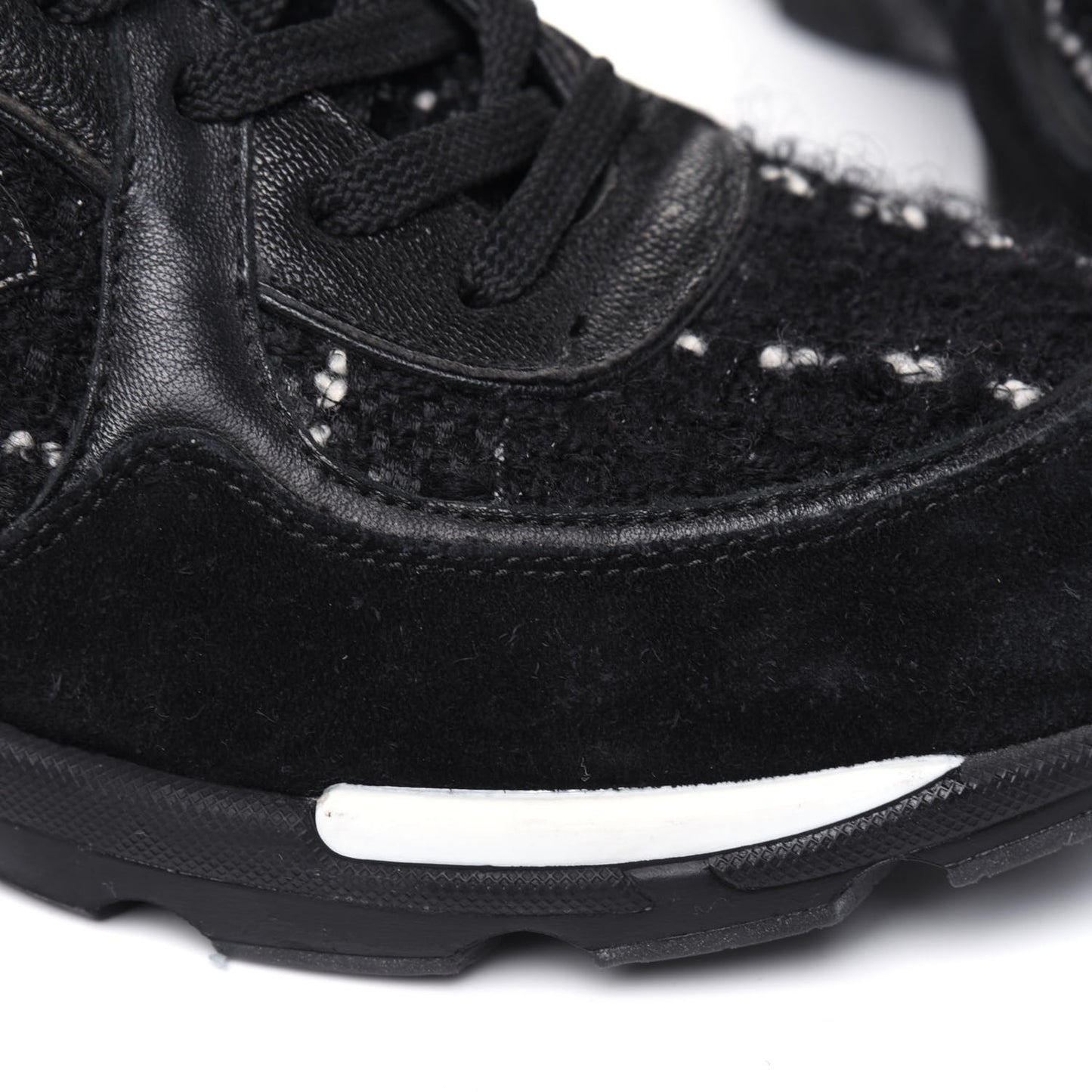 Tweed Suede Goatskin CC Sneakers 37 Black White