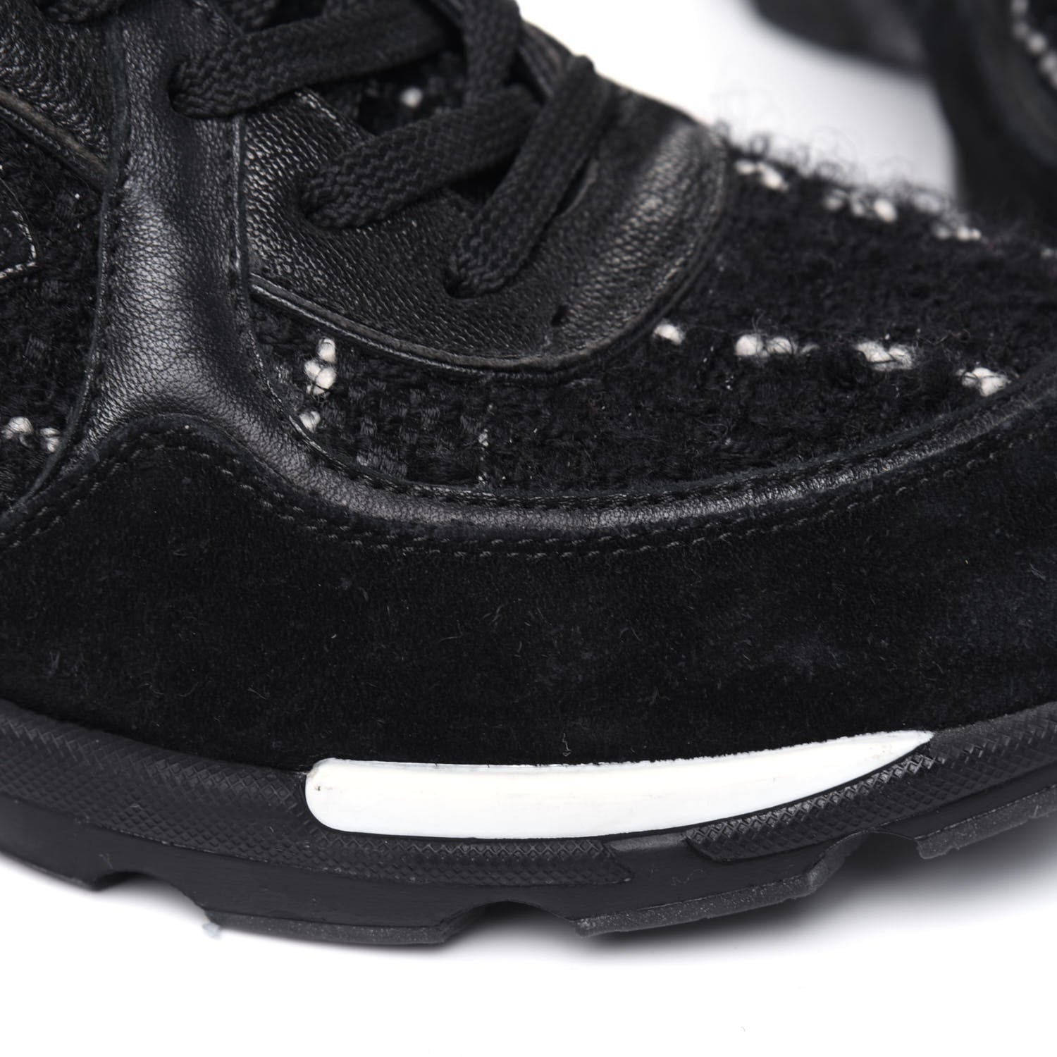 Chanel Tweed Suede Goatskin CC Sneakers 37 Black White 13 of 15