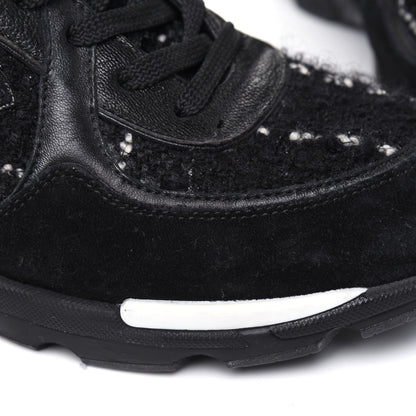 Chanel Tweed Suede Goatskin CC Sneakers 37 Black White 13 of 15