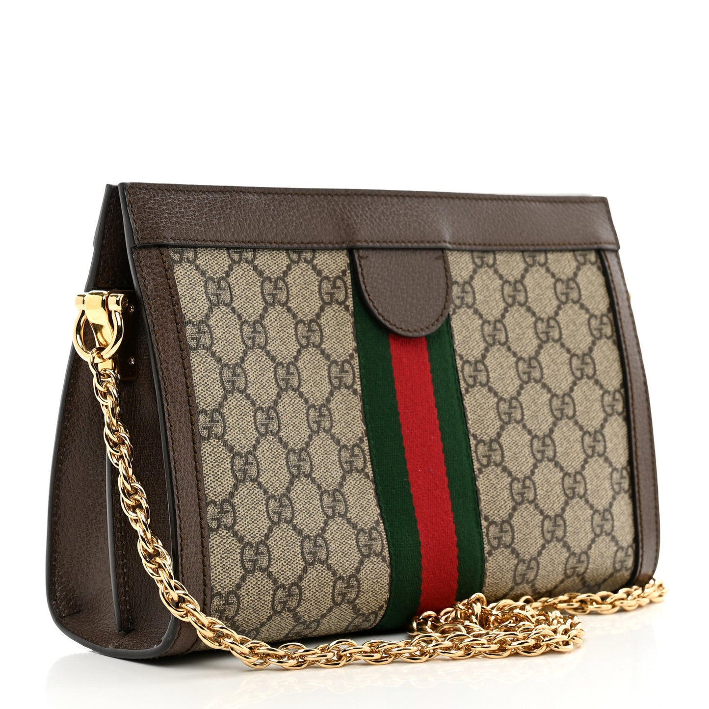 GG Supreme Monogram Web Small Ophidia Chain Shoulder Bag Brown