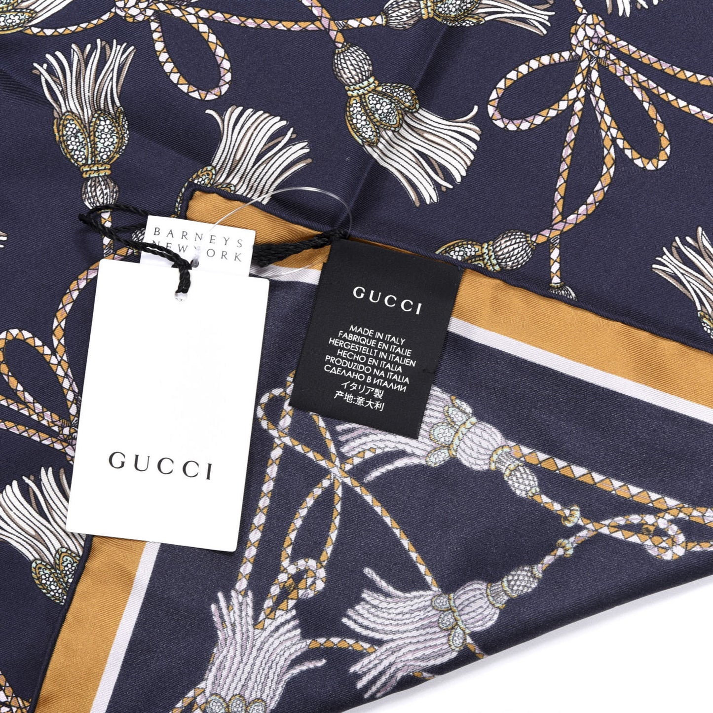 Silk Intrigue Print Square Scarf Navy
