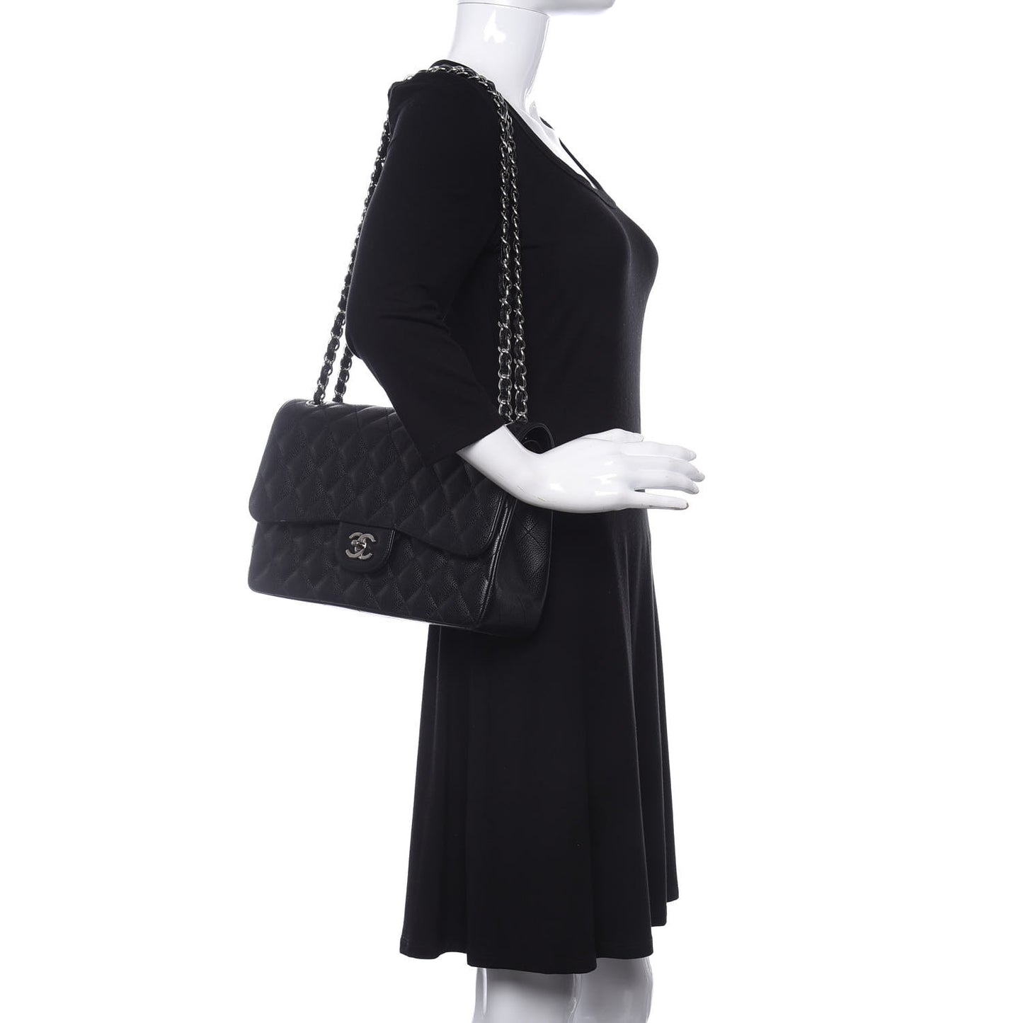 Caviar Quilted Jumbo Double Flap Black
