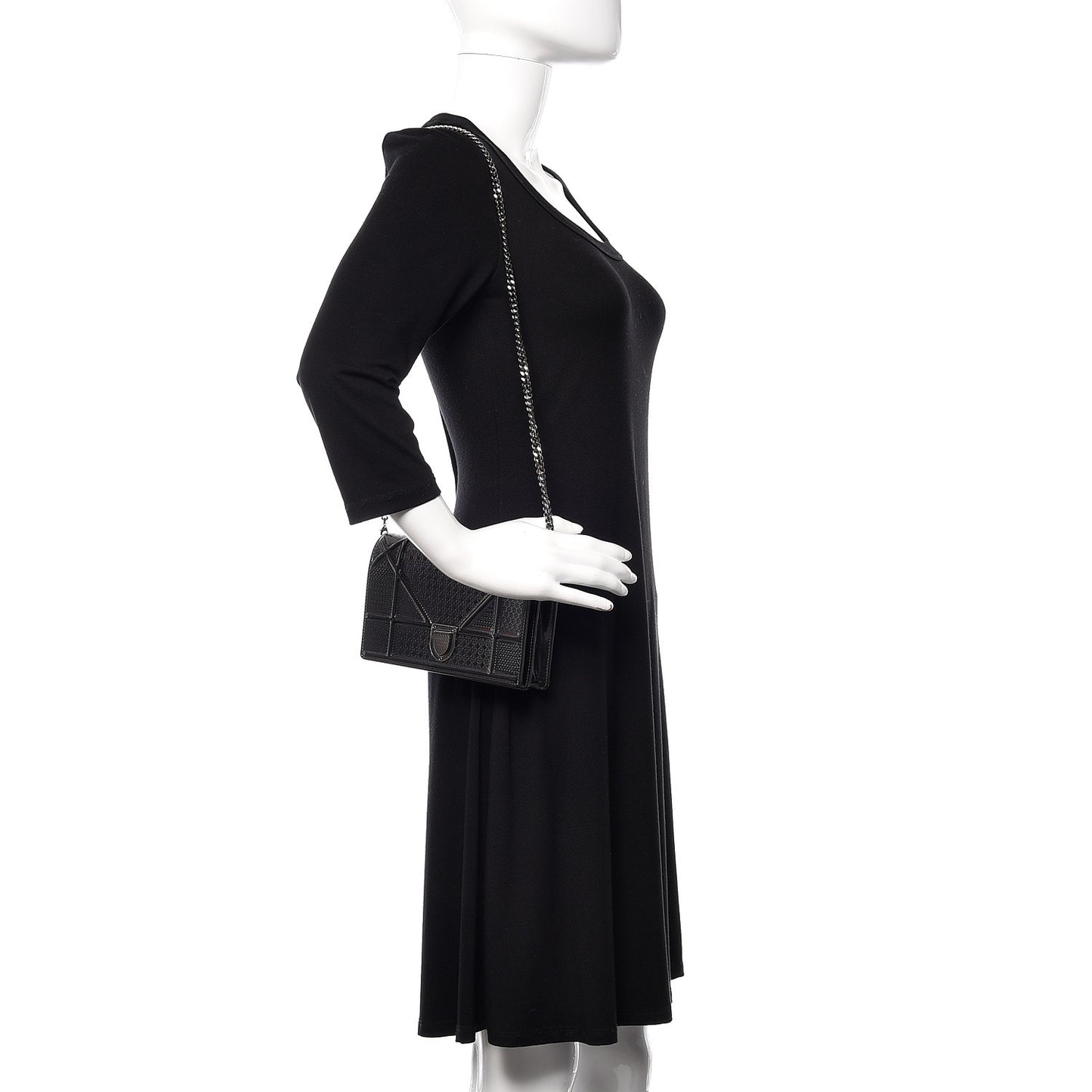 Metallic Patent Micro-Cannage Diorama Wallet on Chain Pouch Onyx Black