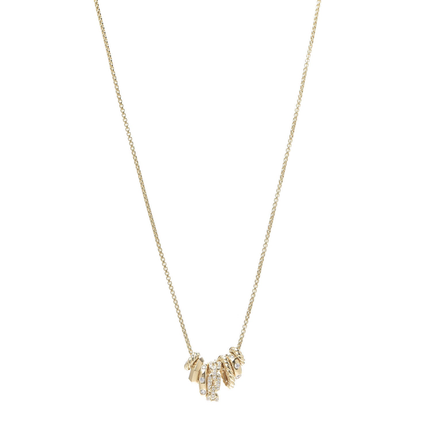 David Yurman 18K Yellow Gold Diamond Stax Rondelle Pendant Necklace 1 of 5
