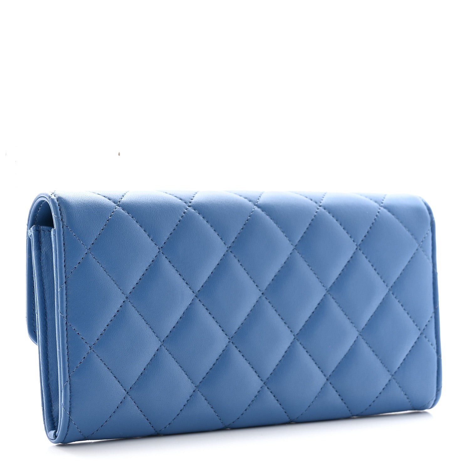 Chanel Lambskin Quilted Large Gusset Flap Wallet Blue 3 of 9