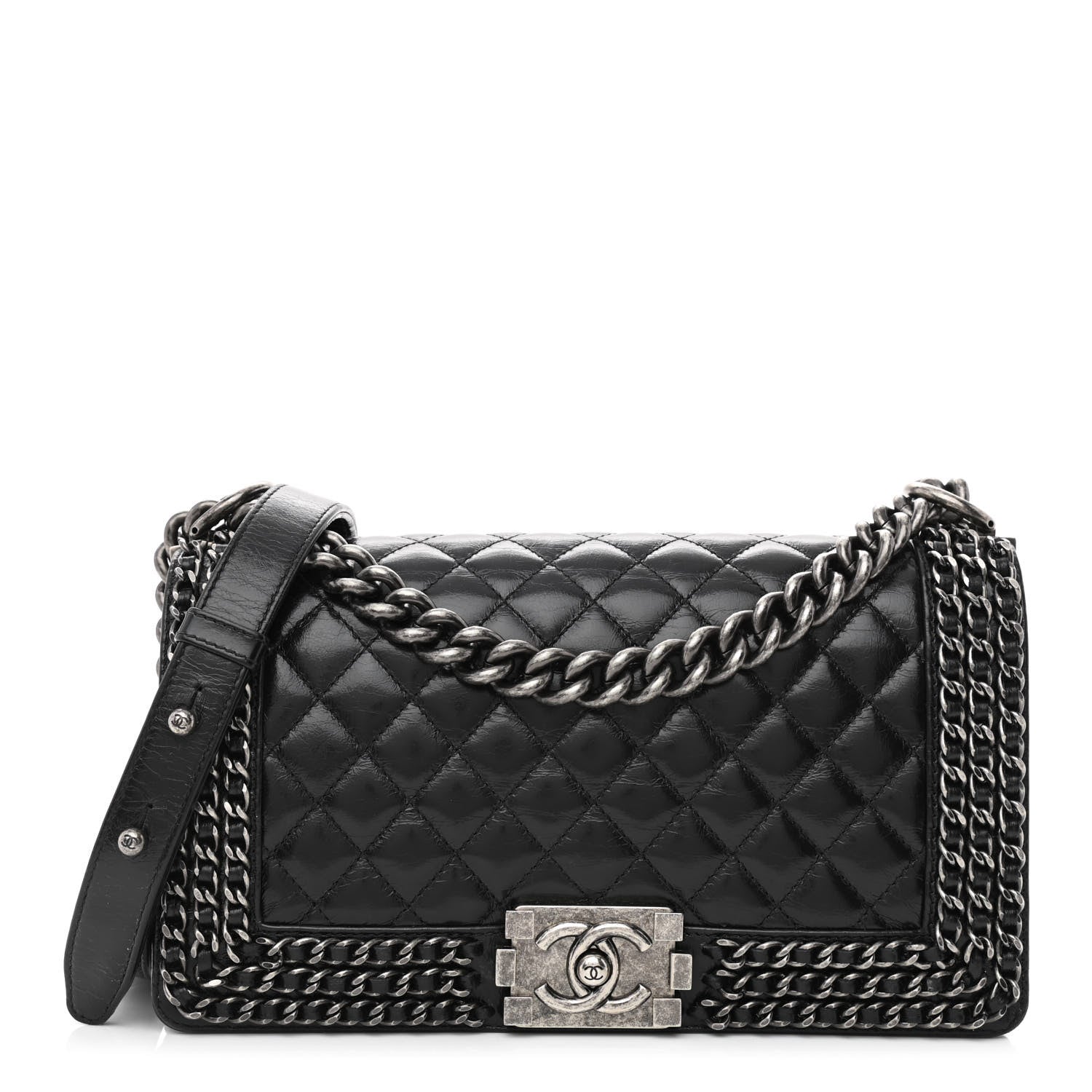 Chanel Glazed Calfskin Quilted Medium Boy Chained Flap Black 1 of 11