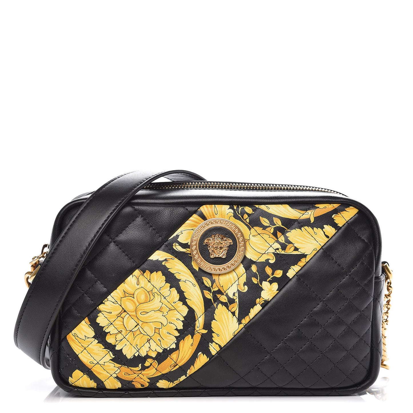 Nappa Quilted Icon Printed Small Camera Bag Black