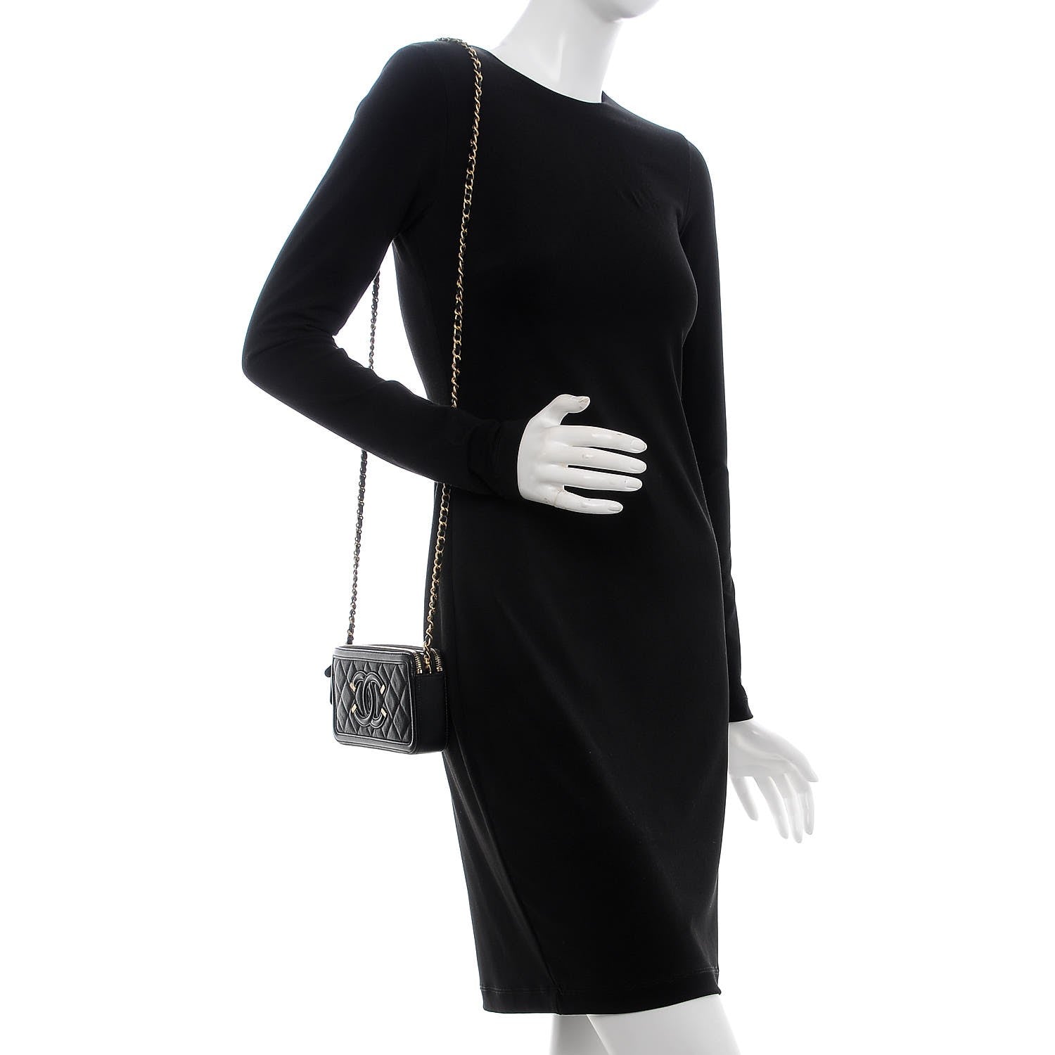 Chanel Caviar Quilted CC Filigree Clutch With Chain Black 2 of 10