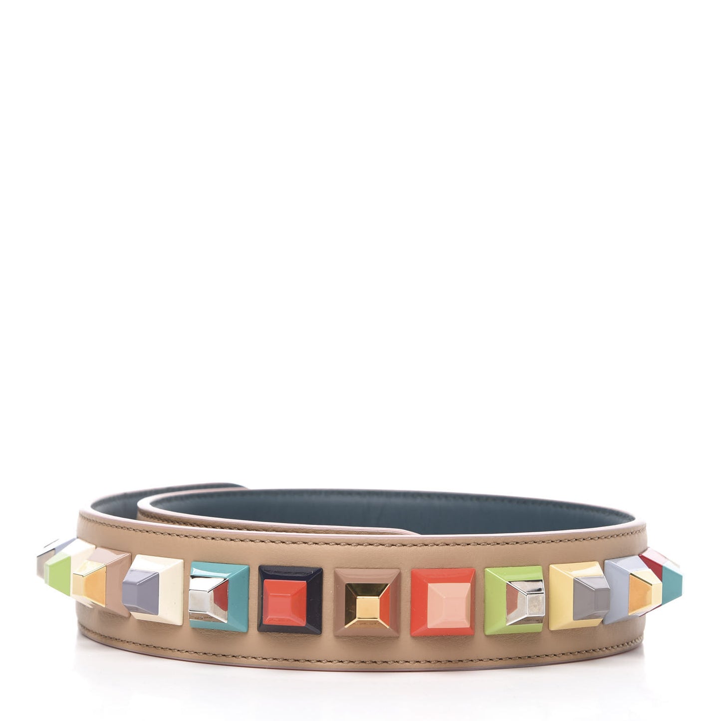 Vitello Dolce Plexiglass Bi-Color Studded Strap You Cuoio Oceano Multicolor