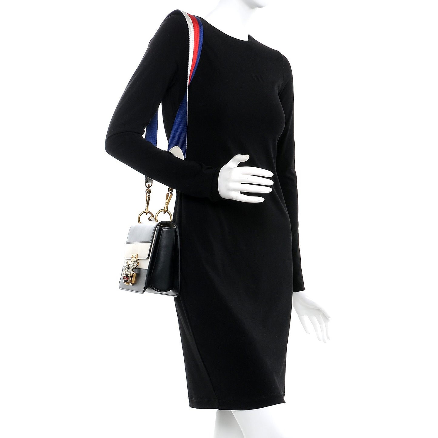 Calfskin Sylvie Web Queen Margaret Shoulder Bag Mystic White Black