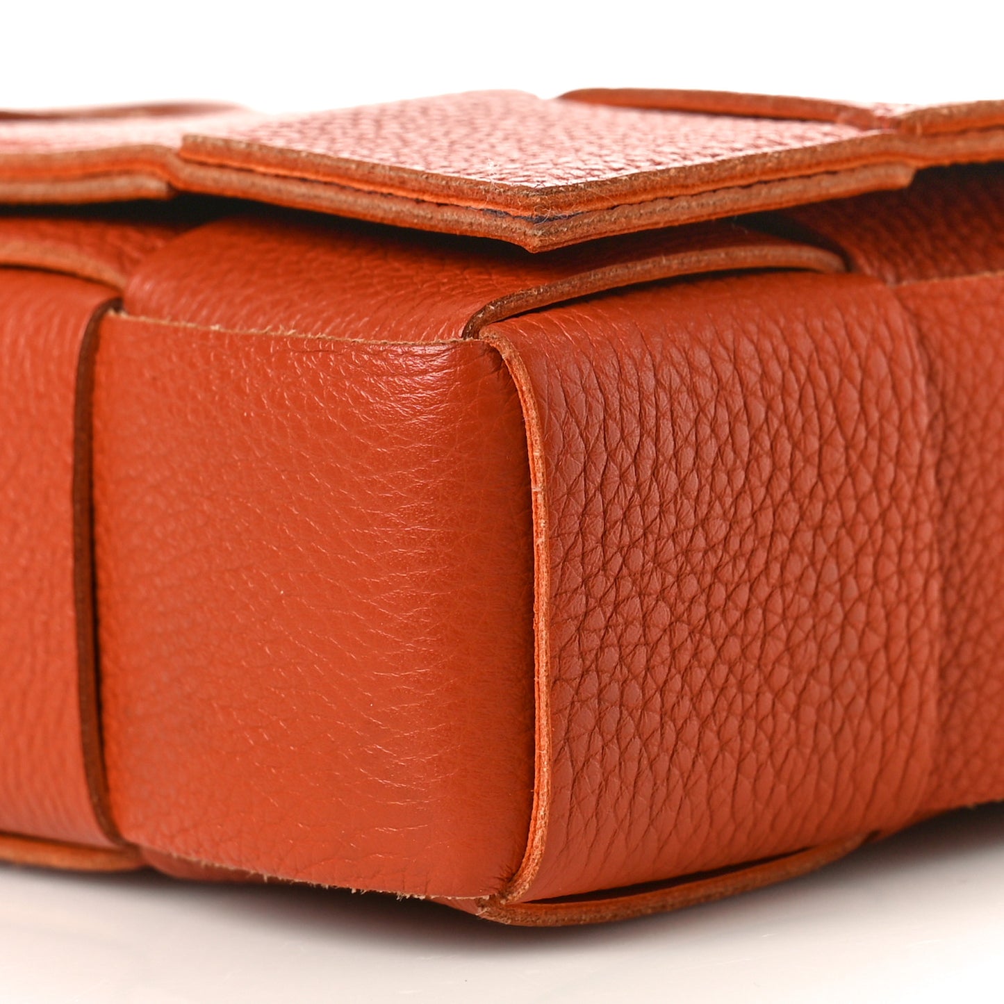 Grained Calfskin Maxi Intrecciato Cassette Crossbody Bag Burned Orange