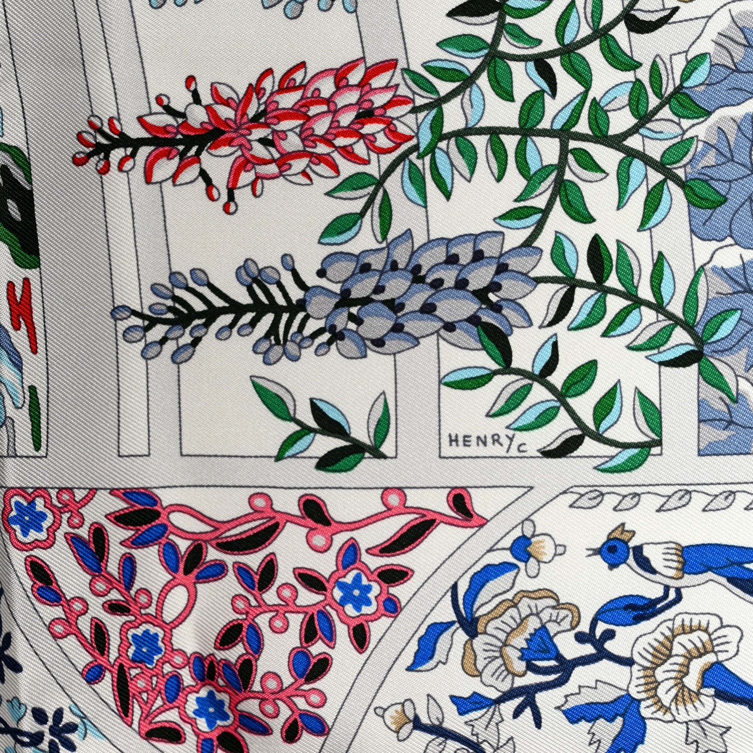 Hermes Silk Fleurs De Giverny Scarf 90 White Rouge Bleu 4 of 6