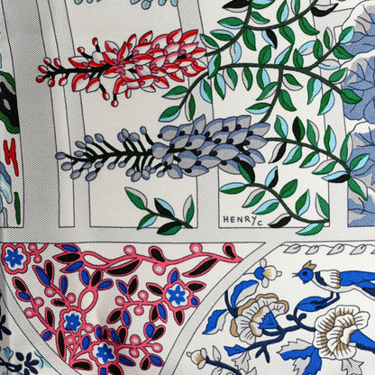 Hermes Silk Fleurs De Giverny Scarf 90 White Rouge Bleu 4 of 6