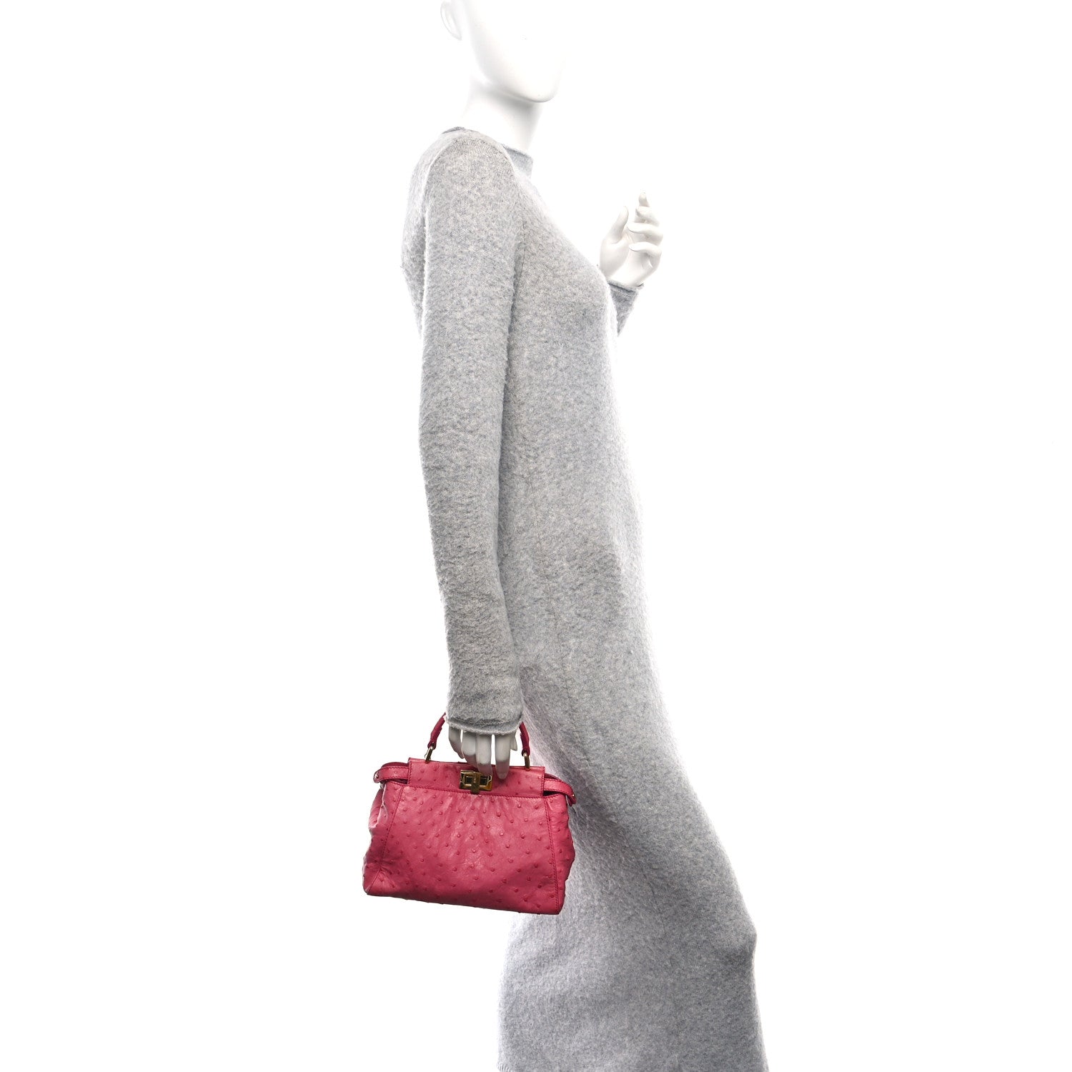 Fendi Ostrich Shiny Nappa Mini Peekaboo Iconic Satchel Fuchsia
