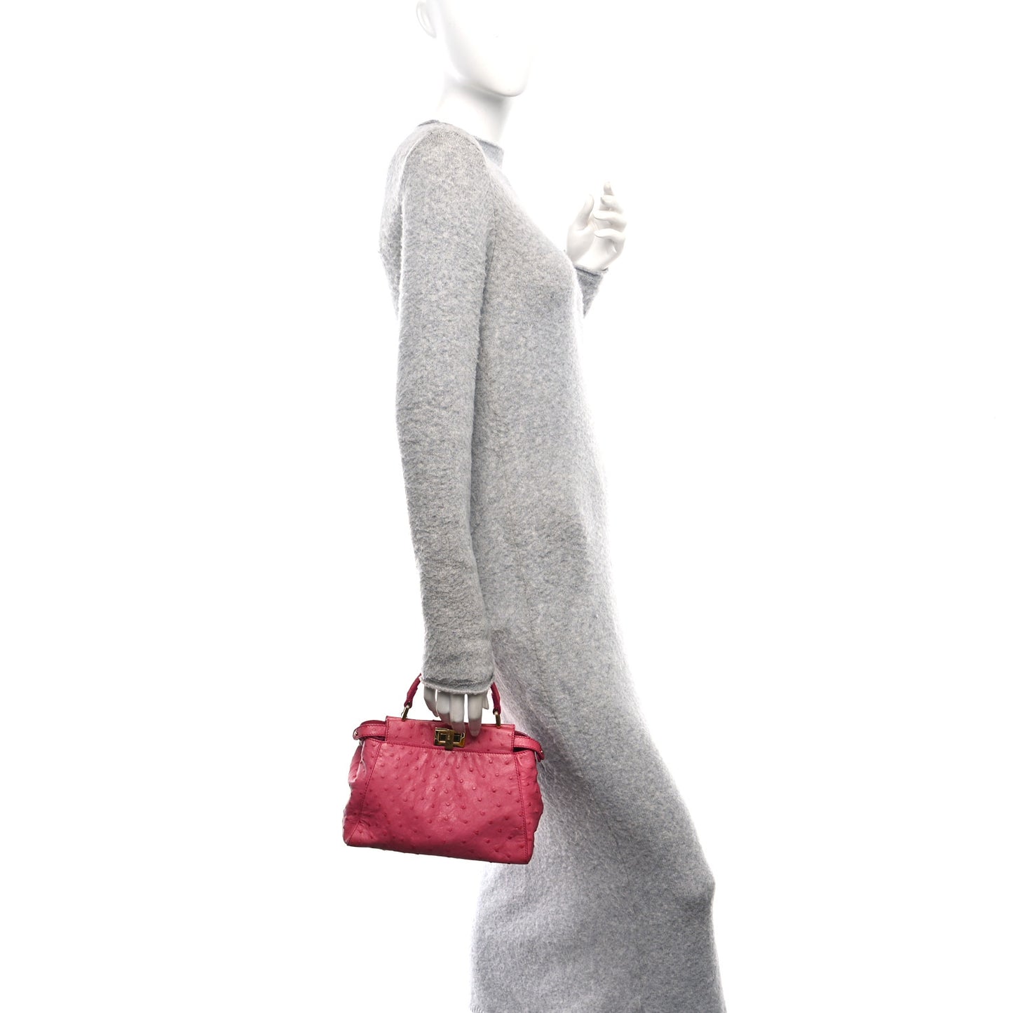 Ostrich Shiny Nappa Mini Peekaboo Iconic Satchel Fuchsia
