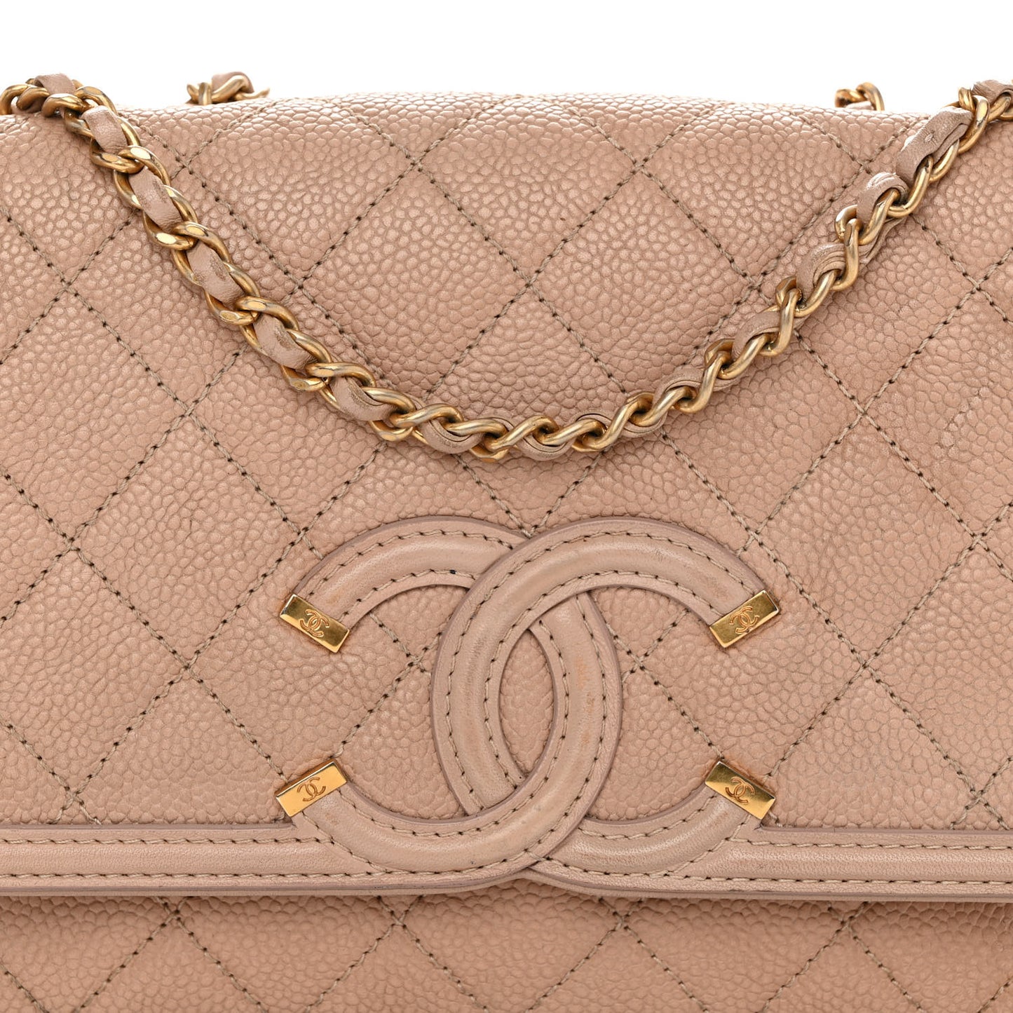 Caviar Quilted Small CC Filigree Flap Beige