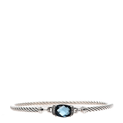 David Yurman Sterling Silver Diamond Hampton Blue Topaz 3mm Petite Wheaton Bracelet 1 of 3