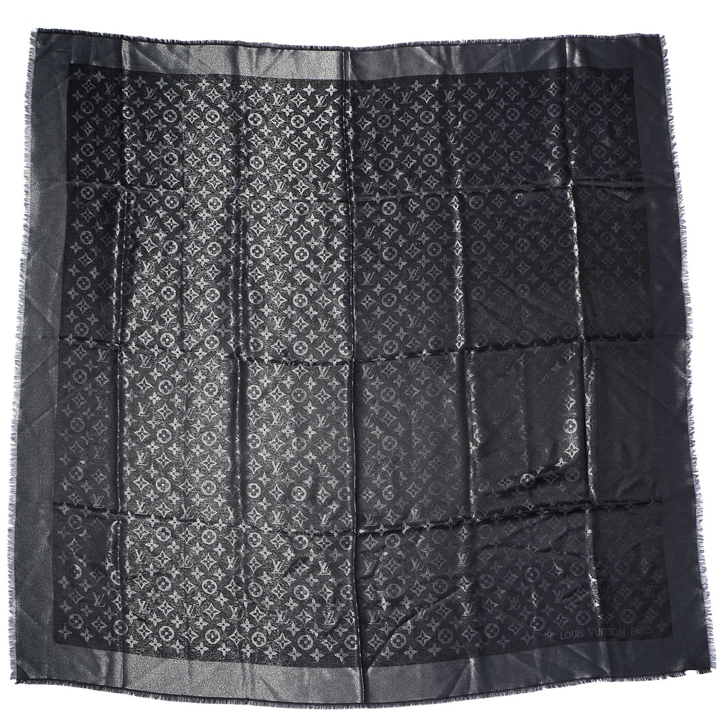Silk Lurex Wool Monogram Shine Shawl Black
