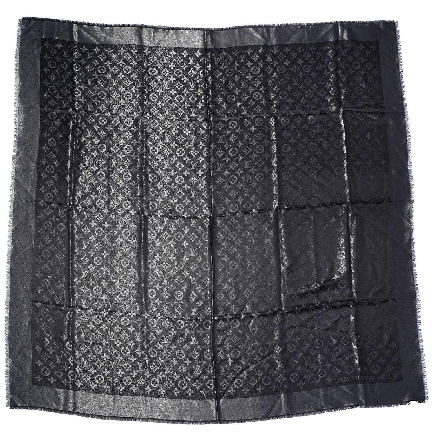 Louis Vuitton Silk Lurex Wool Monogram Shine Shawl Black 3 of 6