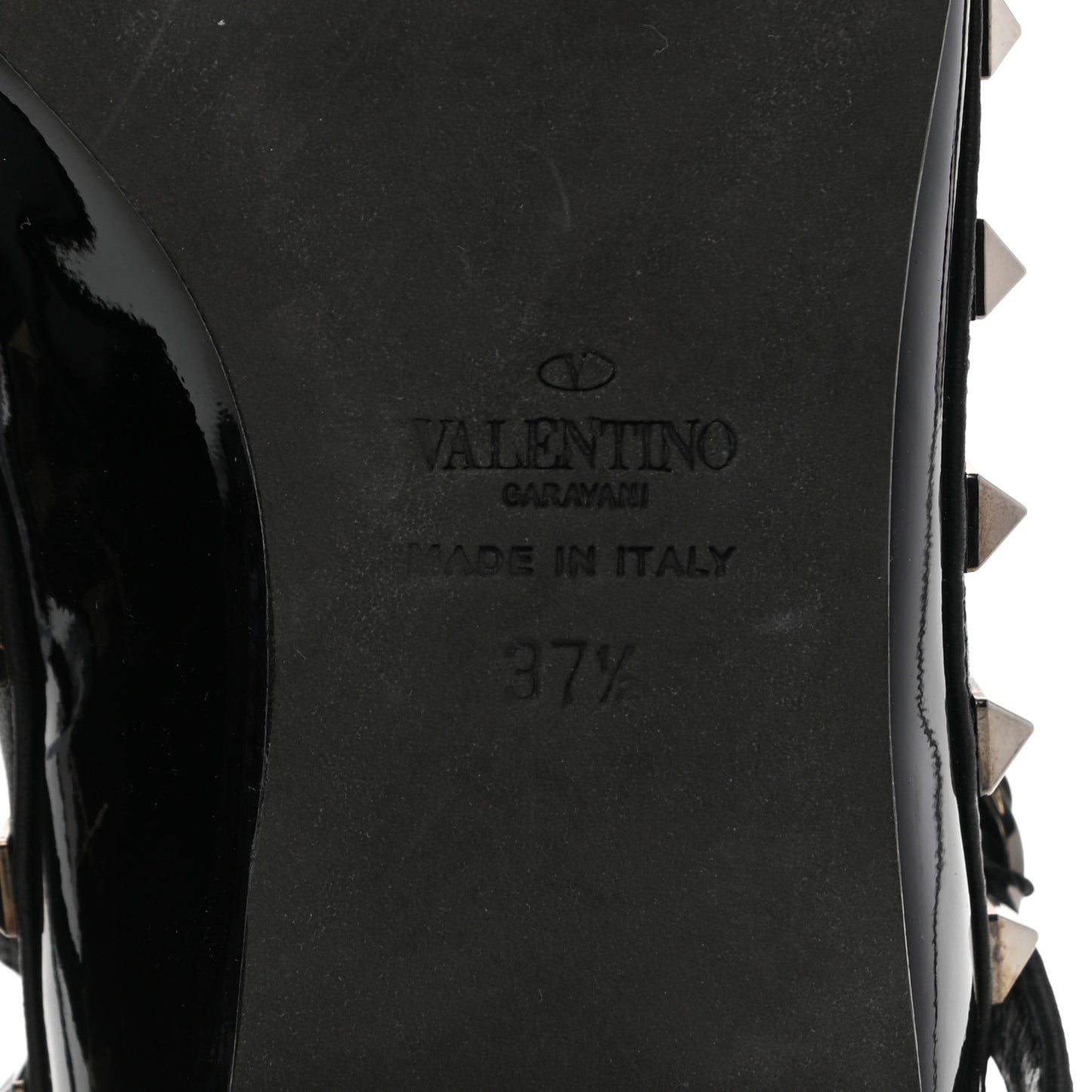 Calfskin Nappa Rockstud Ankle Strap 65mm Pumps 37.5 Black