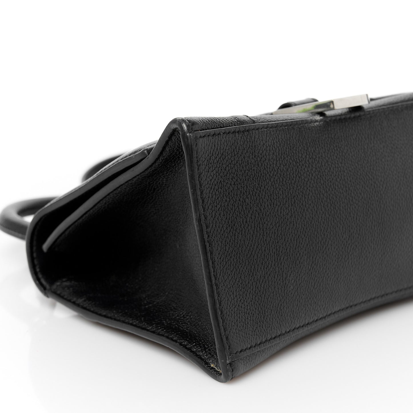 Grained Calfskin Small Hourglass Top Handle Bag Black