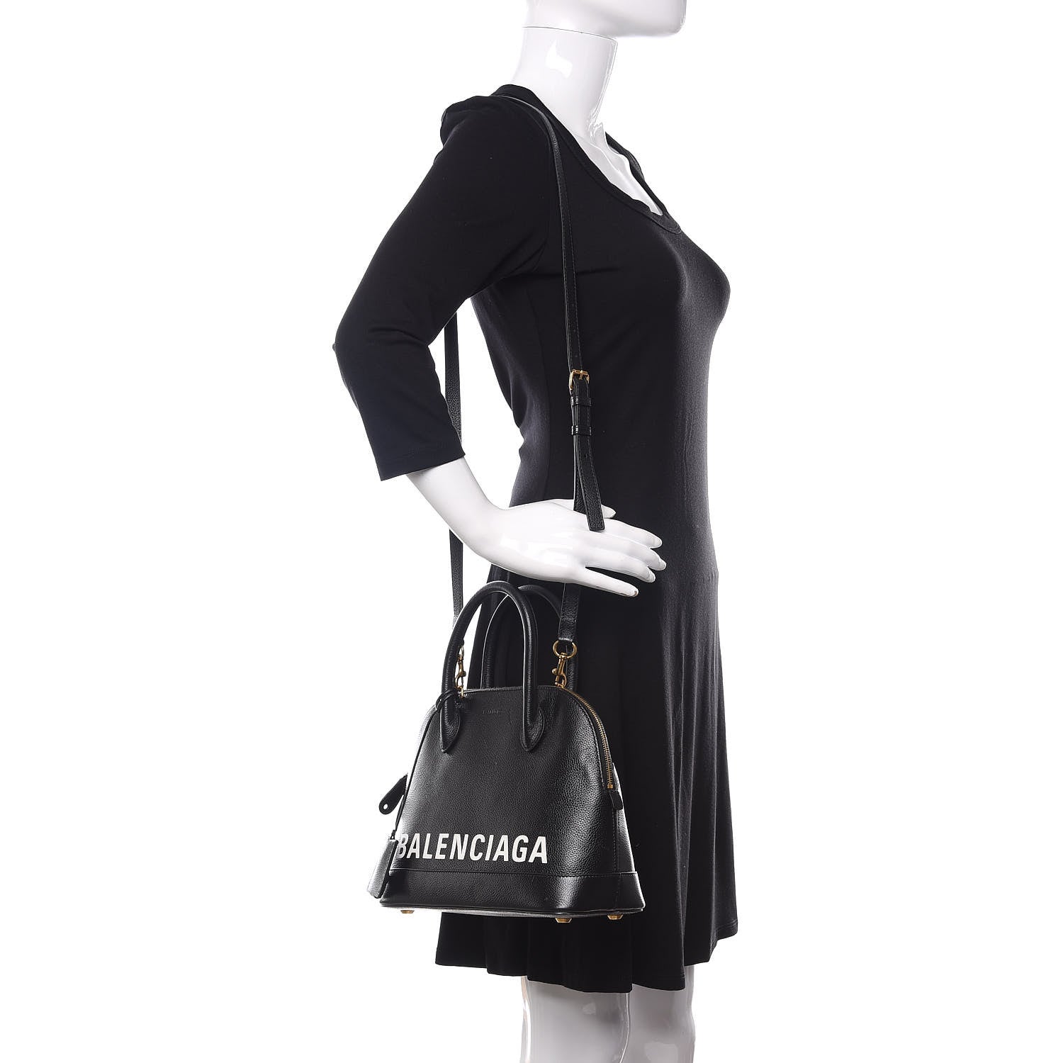 Balenciaga Grained Calfskin Logo S Ville Top Handle Bag Black White 2 of 10