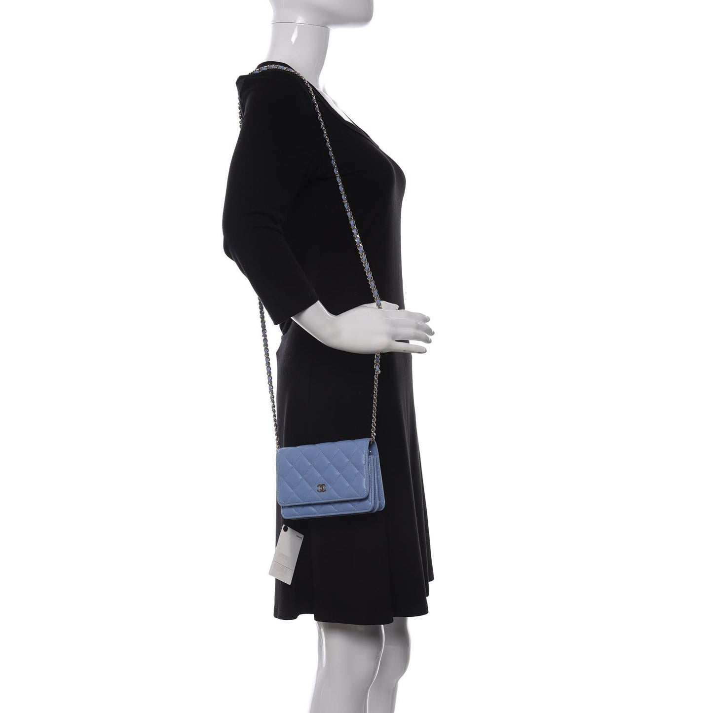 Lambskin Quilted Mini Wallet On Chain WOC Light Blue