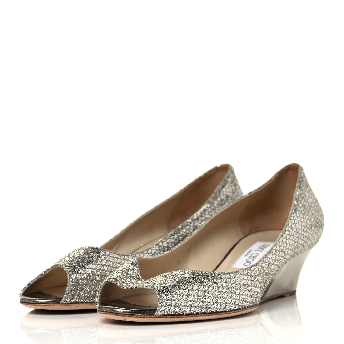 Glitter Fabric Baxen Peep Toe Wedges 41 Silver Gold
