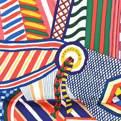 Hermes Silk La Selle Imaginaire Scarf 90 Vieux Rose Vert Rouge 2 of 3
